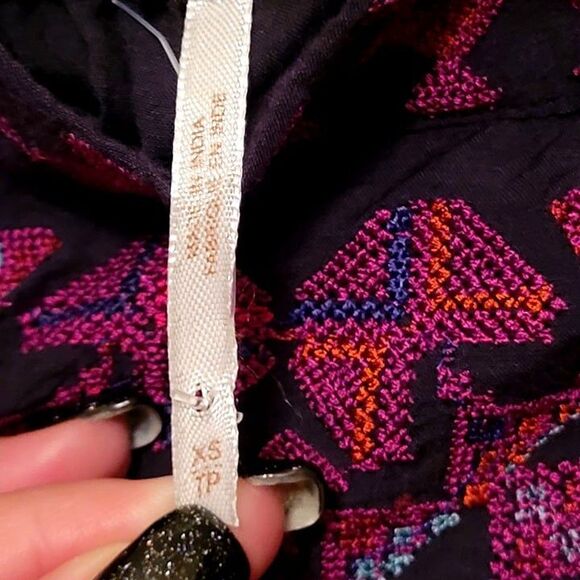 Free People Womens Top Black XS Off-the-Shoulder Embroidered Blouse - Picture 4 of 8